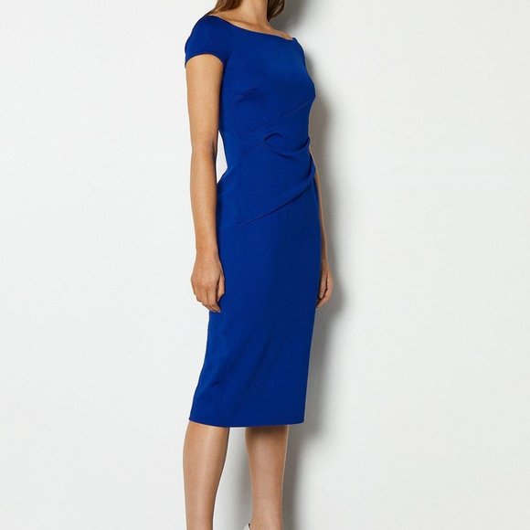 Karen Millen Dresses & Skirts - Karen Millen Blue Bardot Ruched midi dress NWOT